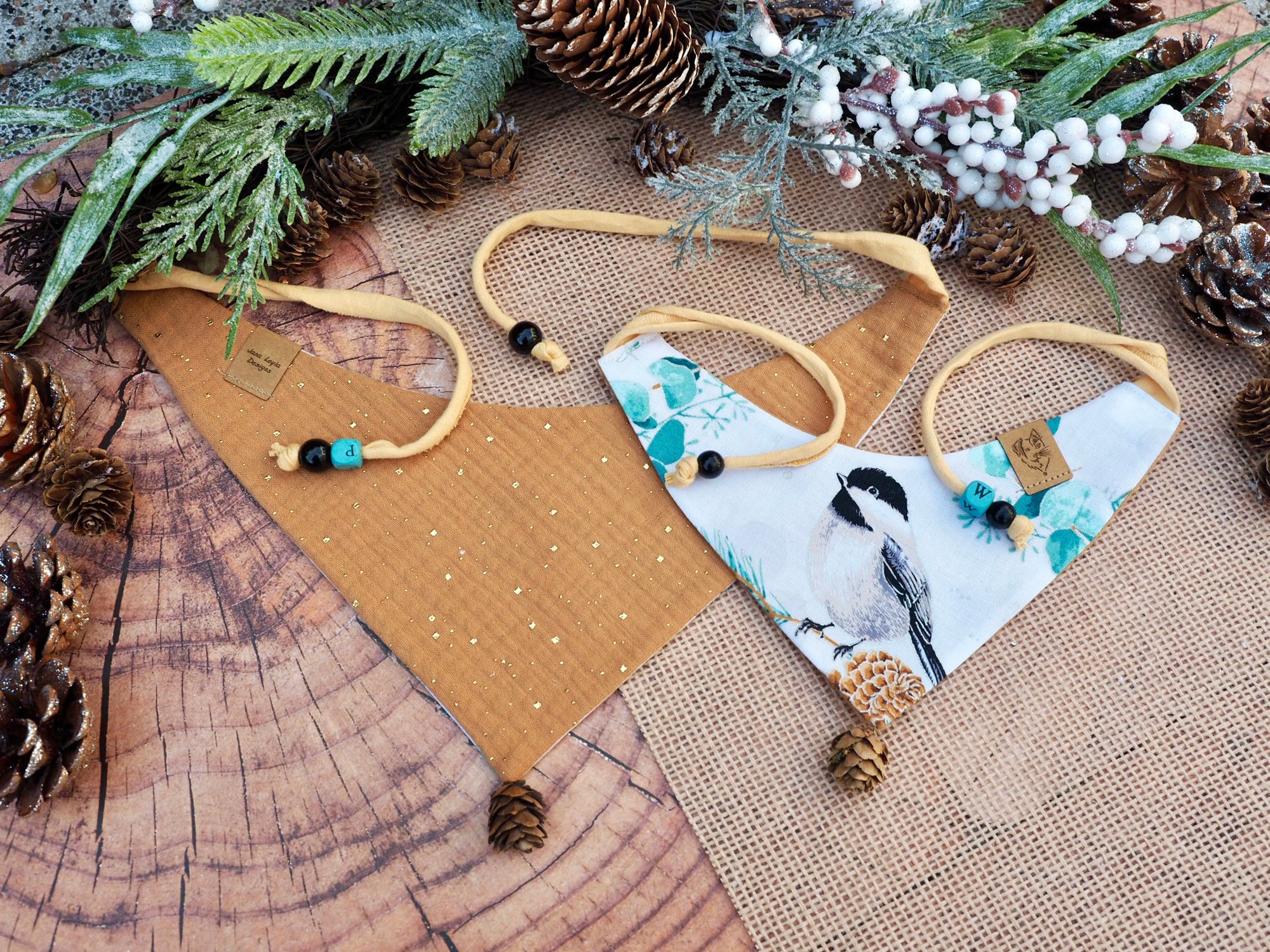 Winter * Hunde Halstuch * Hundehalstuch * Katzen Halstuch * Katzenhalstuch * Tannenzapfen * Vogel * silber * gold * Feelin' pine