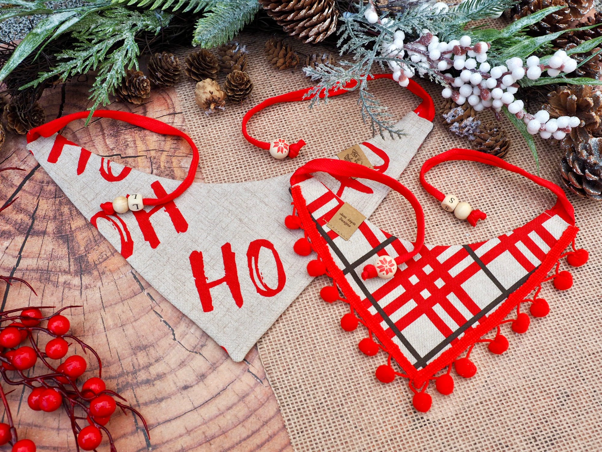 Weihnachten * Hunde Halstuch * Hundehalstuch * Katzen Halstuch * Katzenhalstuch * kariert * rot * beige * Ho-ly moly!
